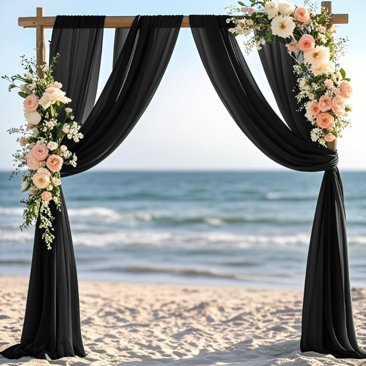 Black Fall Halloween Sheer Elegant Arch Draping Fabric 2 Panels Outdoor 29" × 20Ft Sheer Chiffon Curtain Drapes for Wedding Ceremony Birthday Party Garden Brunch