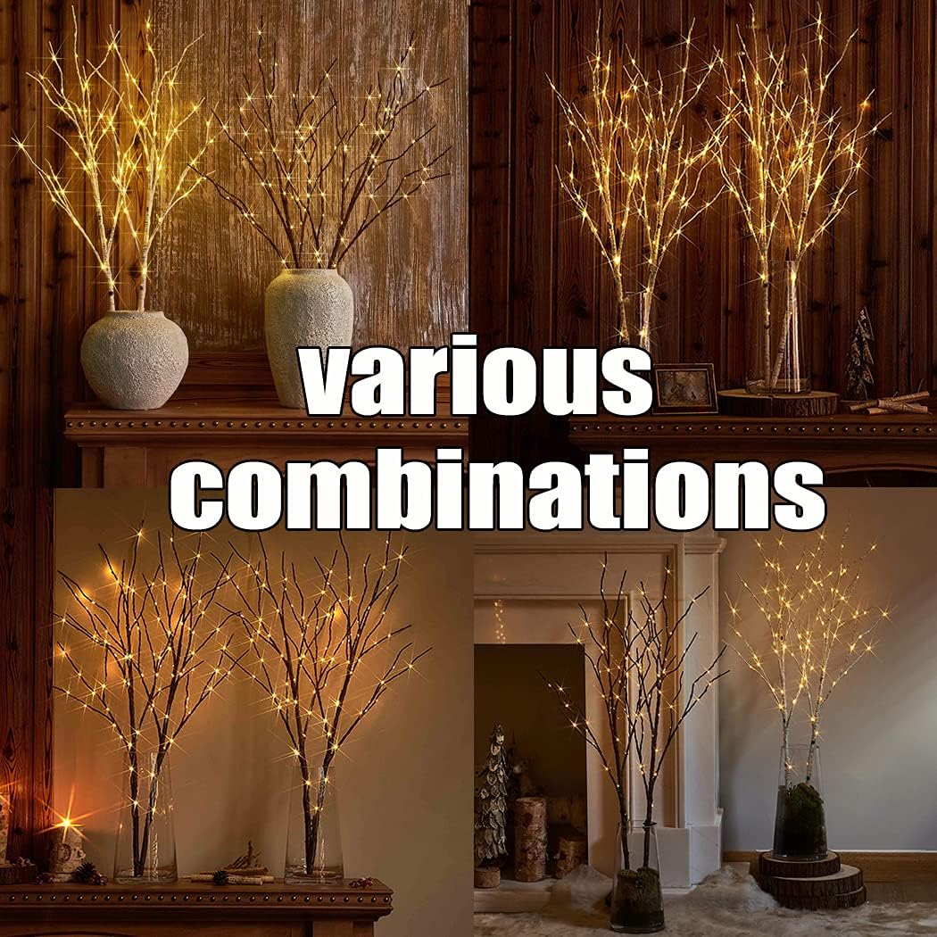 Fudios Birch Branch Lights with Timer for vase 100 LED Lighted Willow Twig 32IN Tall Battery Operated Home Party Indoor Outdoor use
