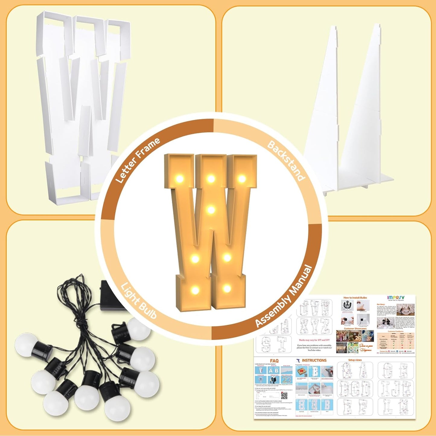 imprsv Marquee Light Up Letters, 3FT Marquee Letters for Birthday Baby Shower Wedding Decorations Light Up Letters for Engagement Party Decor, Large Marquee Letters for Party Decorations, Letter W