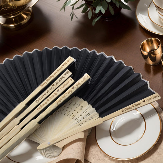 50Pcs Personalized Silk Fans Folding Hand Fan, Custom Wedding Bridal Party Favors, Summer Wedding Bride, Wedding Gift, Thank You Gift (Black)