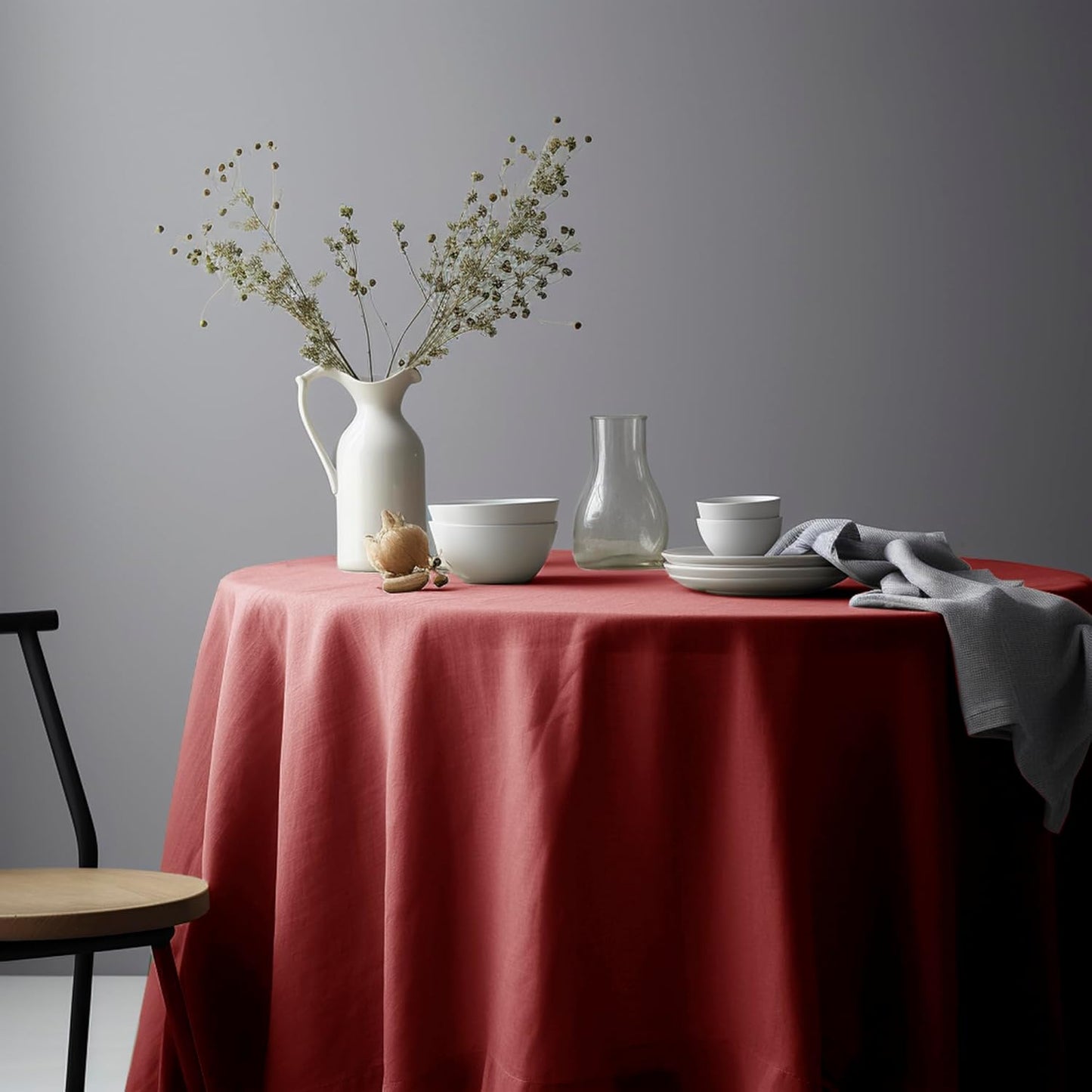 EVERLY 100% Pure Linen Round Tablecloths 108Inch Round Machine Washable Tablecloth for Thanksgiving,Decorative Halloween,Buffet Parties,Picnic,Events,Weddings and Restaurants-Christmas Red