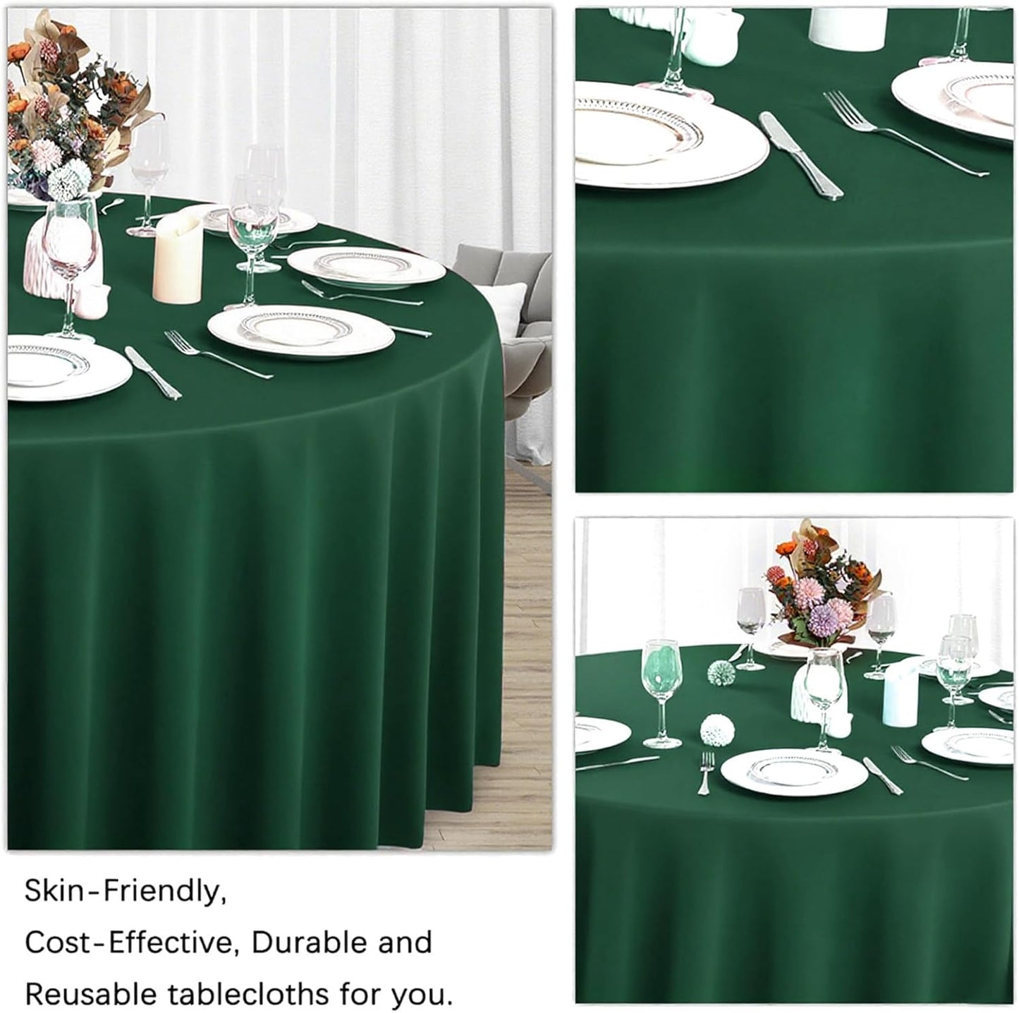 8 Pack Dark Green Round Tablecloth 90 Inch Stain and Wrinkle Resistant Round Hunter Green Table Cloth Reusable and Washable Polyester Fabric for Buffet Wedding Party and Banquet