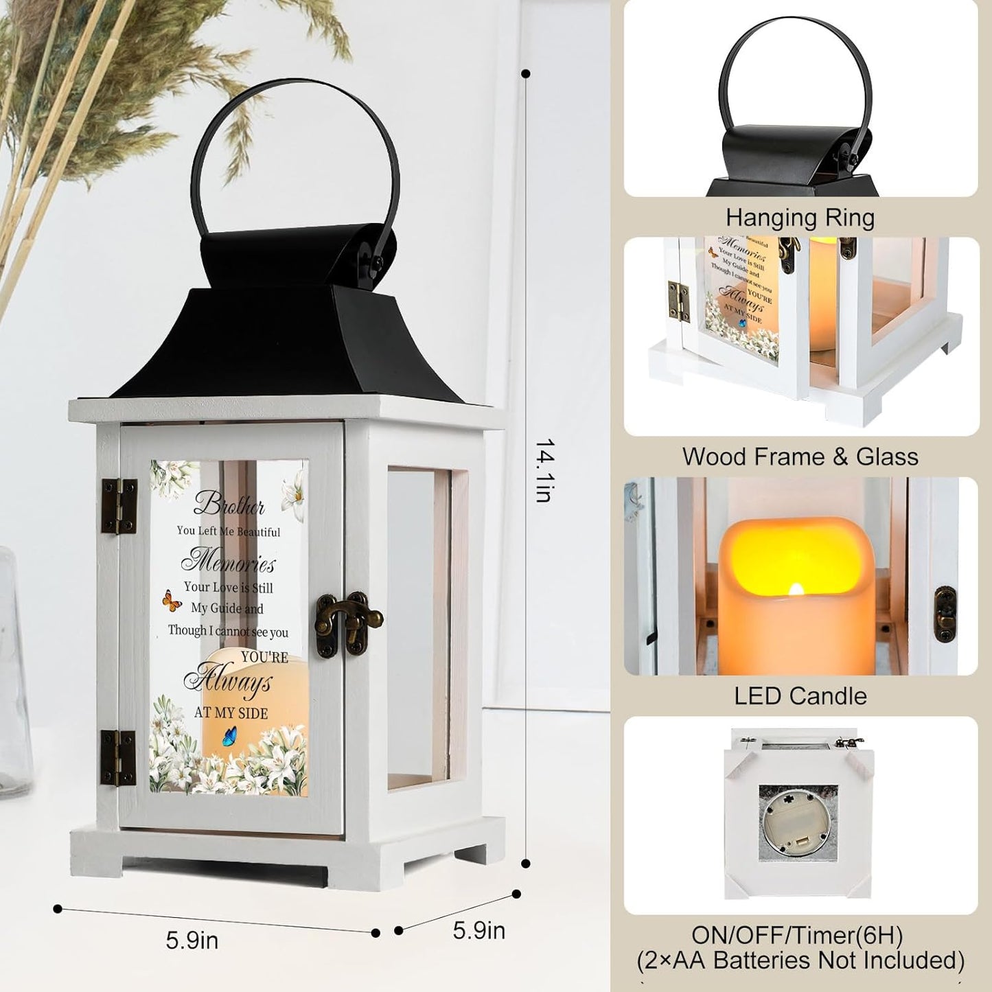 Memorial Lantern Bereavement Sympathy Gifts in Memory of Loved One Memorial Gifts for Loss of Brother Remembrance Gifts for Loss of Brother with LED Candle