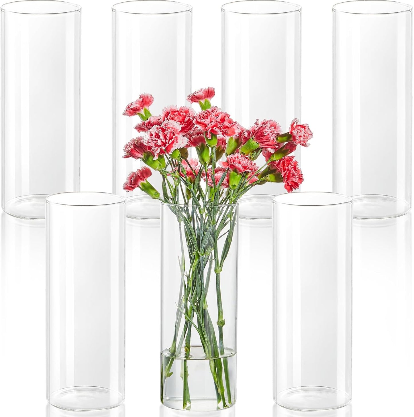 7pcs Glass Cylinder Vases for Centerpieces - 10 Inch Tall Glass Vases for Flower, Clear Flower Vase Bulk Floating Candle Vase for Table Centerpiece Wedding Home Décor