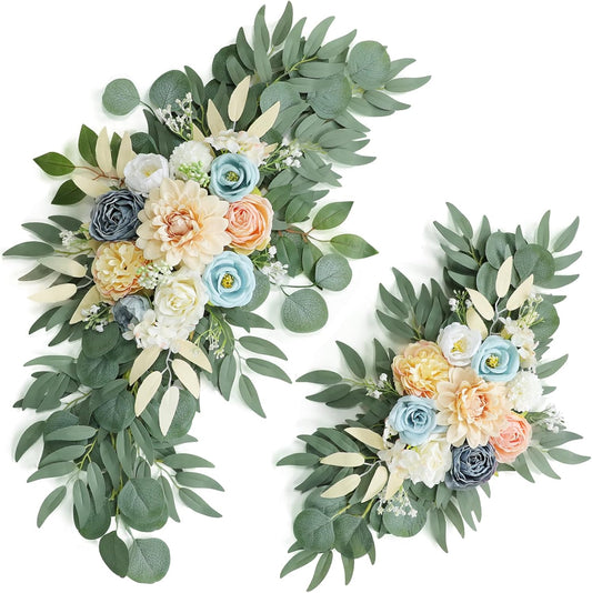Artificial Blush Pink Wedding Arch Flower Swags Set of 2 for Wedding Welcome Signs and Ceremony Decorations, Blue Flowers