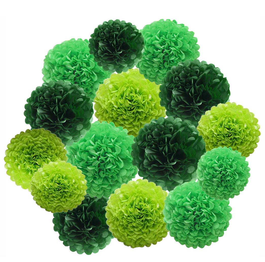Lucky Green Tissue Paper Pom Poms, St. Patrick's Day Party Decoration Kit 21pcs of 8,10,12 inch