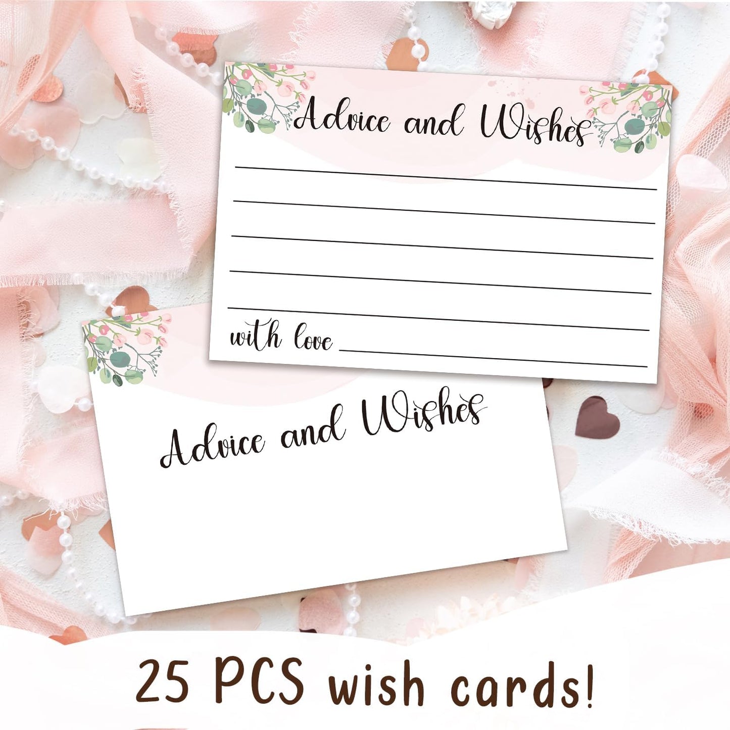 Floral Advice and Wishes Cards, Double-sided Blank Cards Suitable for Weddings, Bridal Showers, Mr and Mrs, The Bride and Groom, Baby Shower, Engagement Party, Pack of 25-03