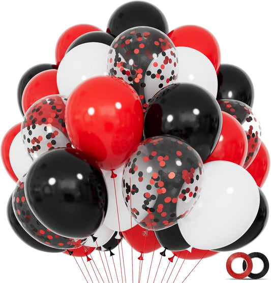 68Pcs Red Black White Latex Balloons 12 Inch with Black Red Confetti Balloons for Birthday, Wedding, Baby Shower, Graduation Poker Card Party.