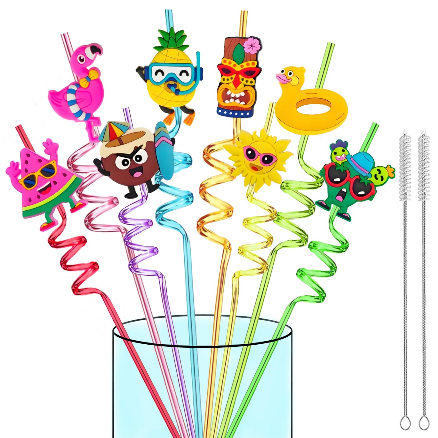 24 Reusable Hawaiian Drinking Straws for Summer Beach Pool Party Decoration