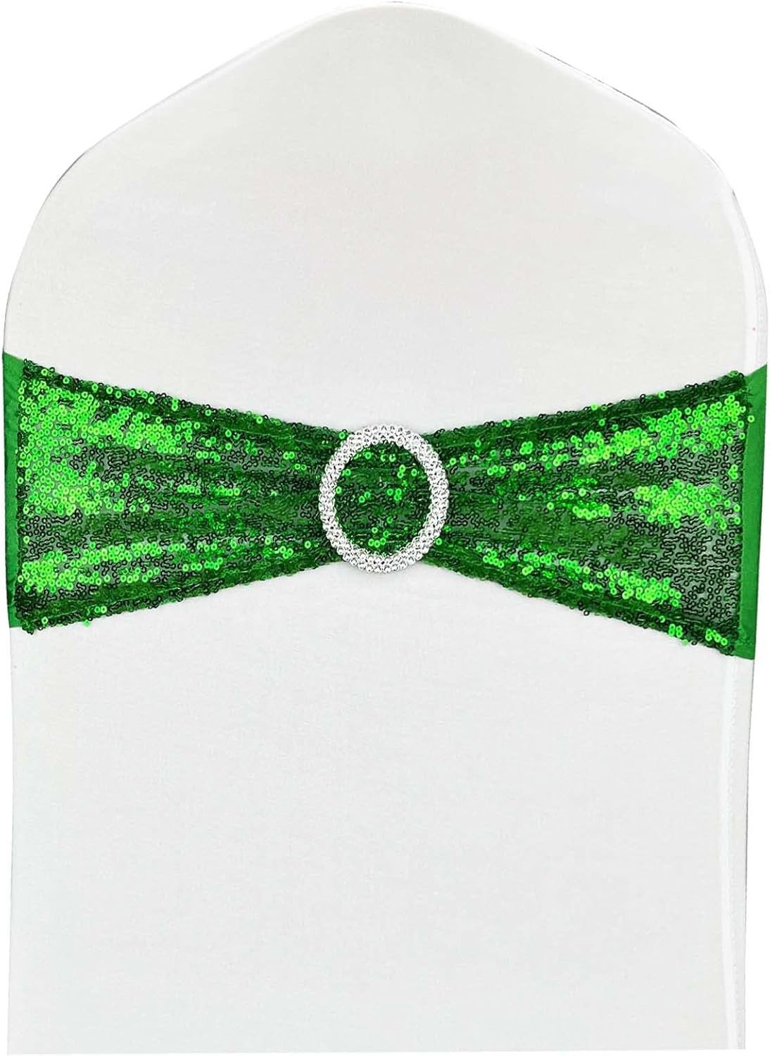 50 Pcs Chair Sashes Sequin Stretch Chair Bands Spandex Polyester Bows for Party Hotel Wedding Banquets Decoration - Green