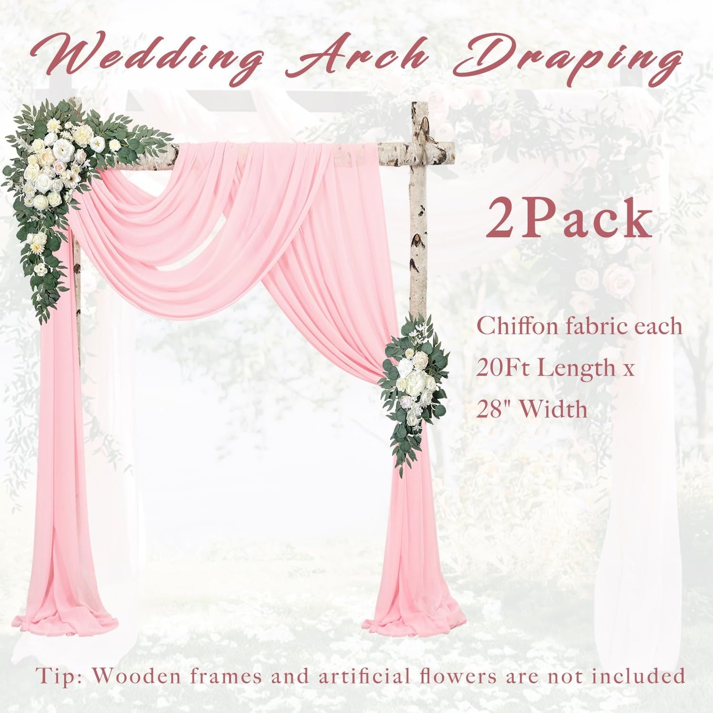 2 Panels Wedding Arch Draping Fabric 20Ft Length x 28" Width Light Pink Arch Drapes Chiffon Fabric Sheer Curtains Backdrop for Party Bridal Decor Wedding Ceremony Ceiling Stage Reception Decorations