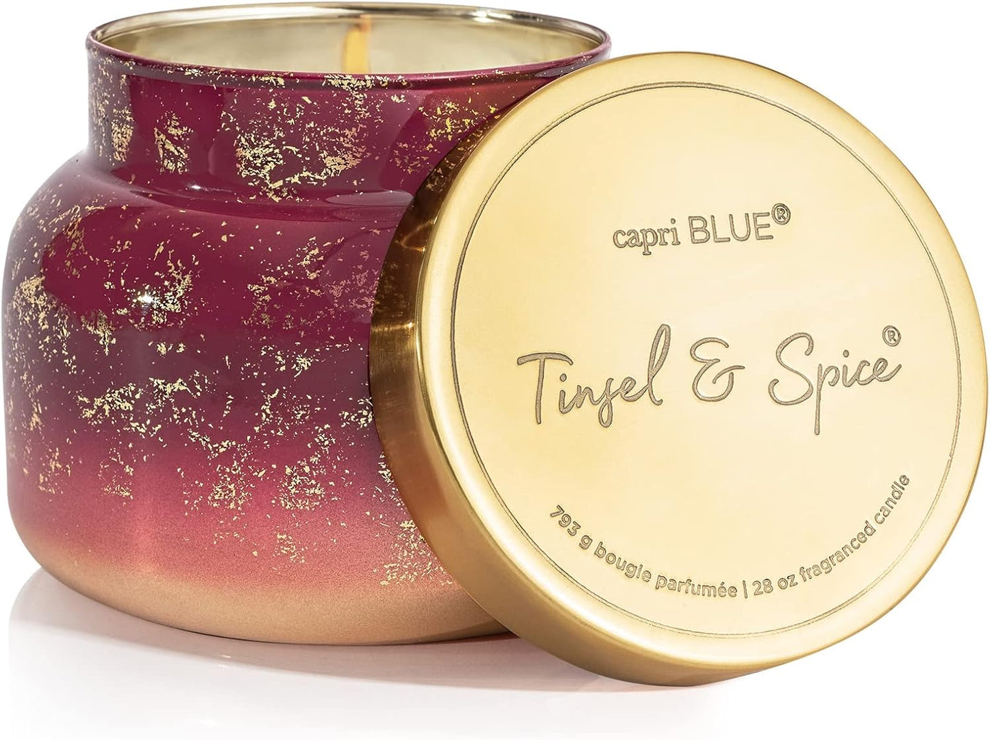 Capri Blue Glimmer Jar Candles - Luxury Holiday Scented Candles for Home - Long Lasting Soy Wax Blend - Scented Holiday & Home Decor - Tinsel & Spice Oversized Jar (28 oz)