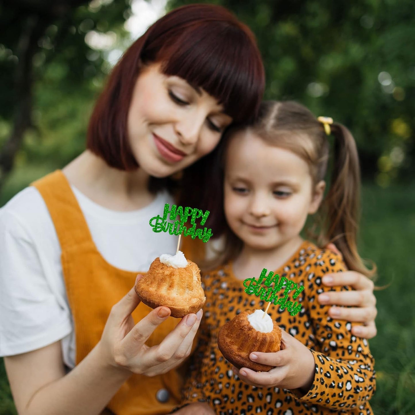 Gyufise 24 Pcs Happy Birthday Cupcake Toppers Glitter Cupcake Food Picks for Celebrating Theme Party Cake Decorations Supplies Green