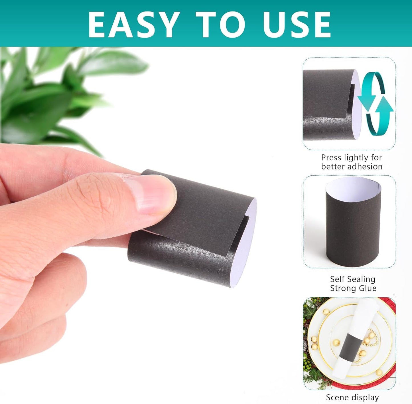 Paper Napkin Bands (Black Box of 2000), Napkin Rings Self Adhesive,Silverware Wraps Bands,XY-20002