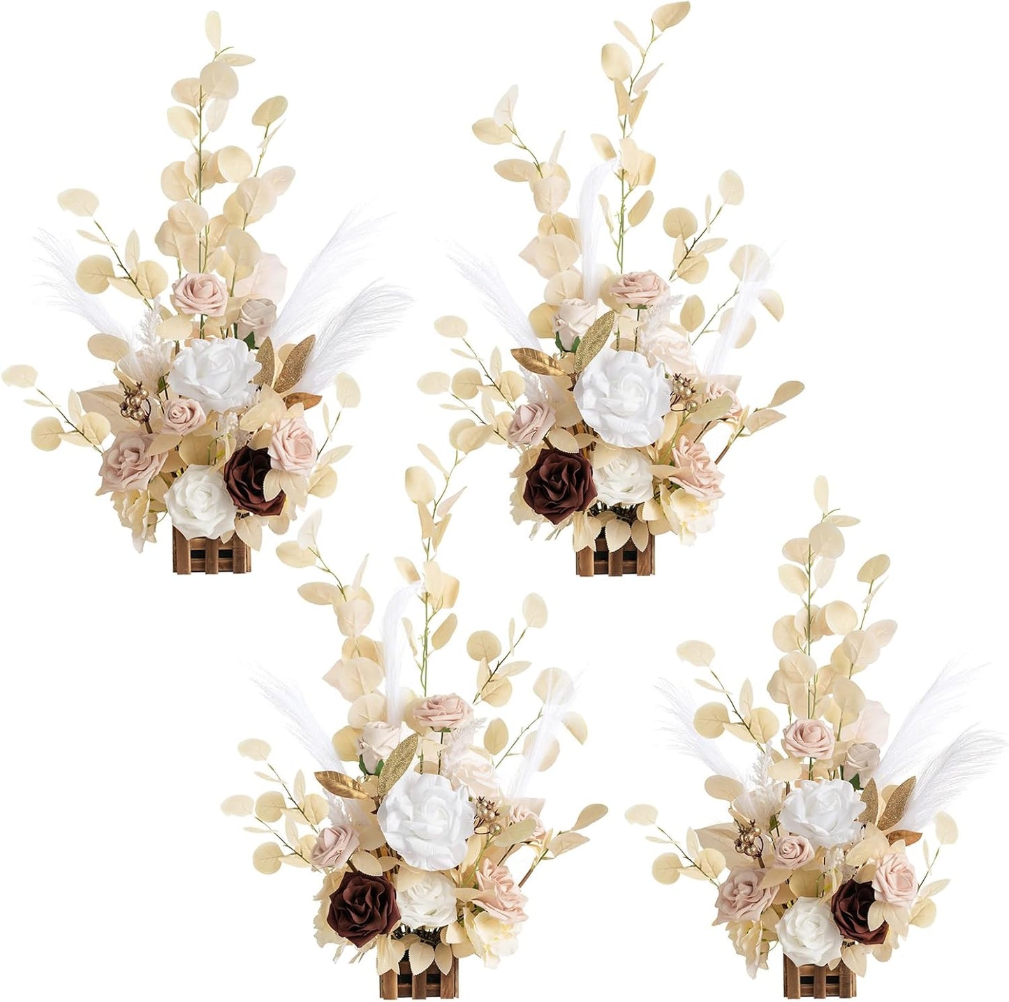 Ling's Moment 17.5" Tall Standing Artificial Flowers Arrangements 4 pcs Fall Wedding Aisle Runner Chair Decorations White Beige Centerpieces for Ceremony Reception Rose Floral Party Outdoor