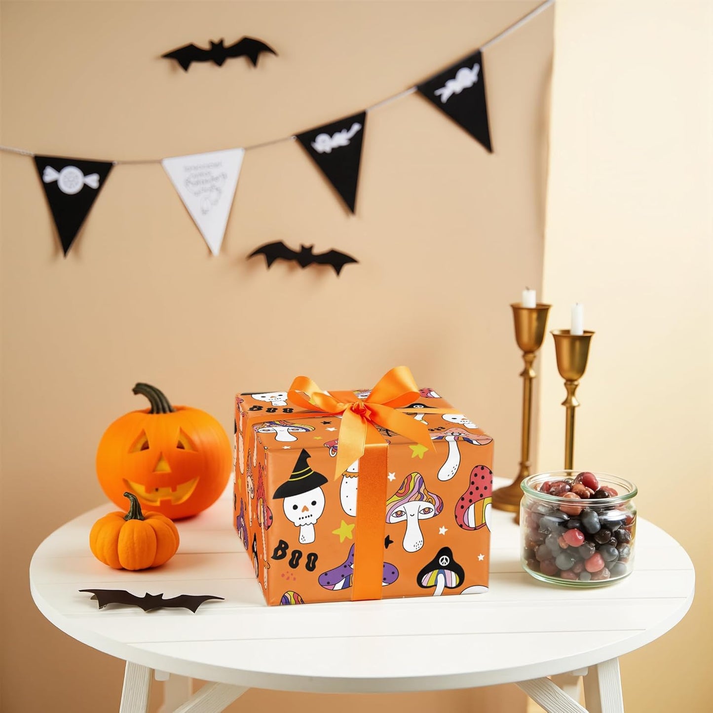 LeZakaa Halloween Creepy Mushroom Wrapping Paper Roll, Mushrooms Design, for Halloween Party, Teens, Adults, Nature Lovers, Mini Roll 17 in x 16.4 Ft