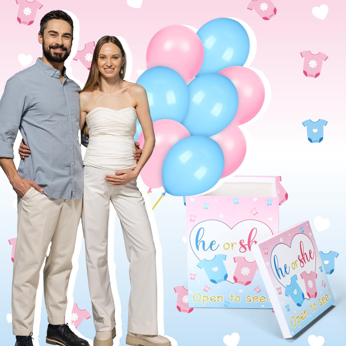 Hungdao Gender Reveal Balloon Box with Ribbon and 10 Pink and Blue Balloons Gender Reveal Games He