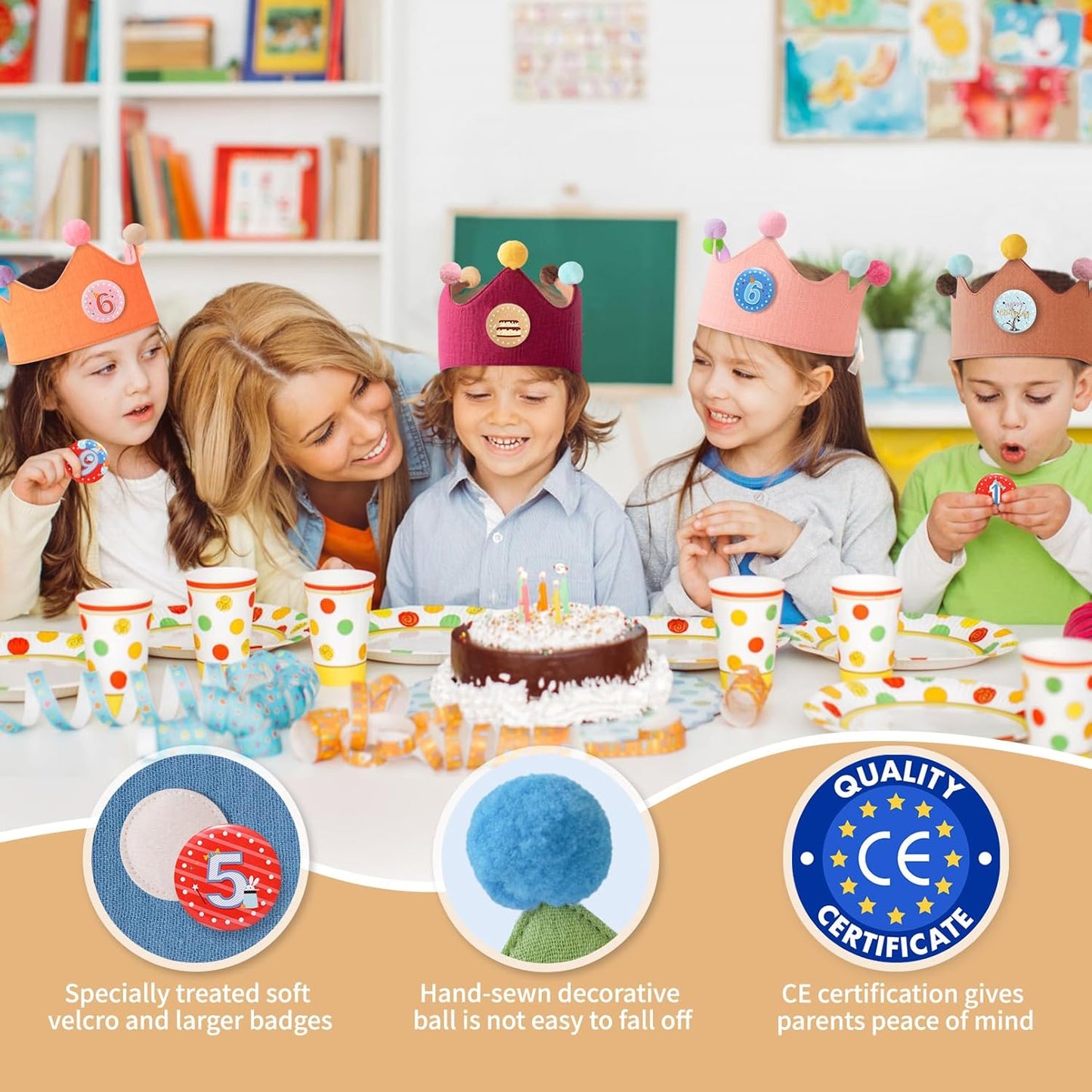 Reusable Birthday Crown with Numbers,Kids Birthday Hat Fabric Crown Pertain Kids Boy Toddler Girl Baby Bday Hats