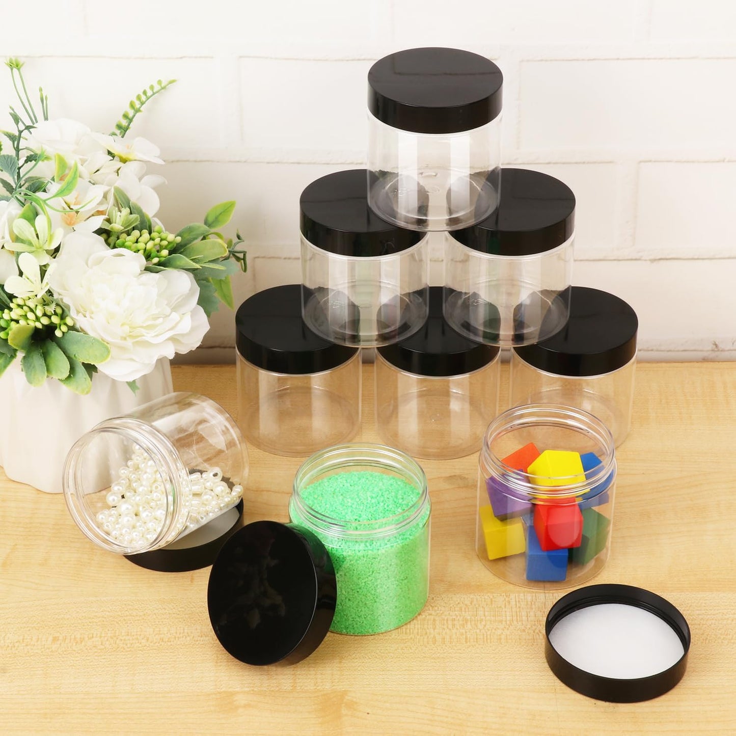 48 Packs 6 OZ Transparent Plastic Jars with black Lids, Body Butter Containers, Cosmetic Containers jars for Kitchen Ingredients, beads, sequins, Lotion, Cream, DIY Crafts and More by KUKLIPJIM.