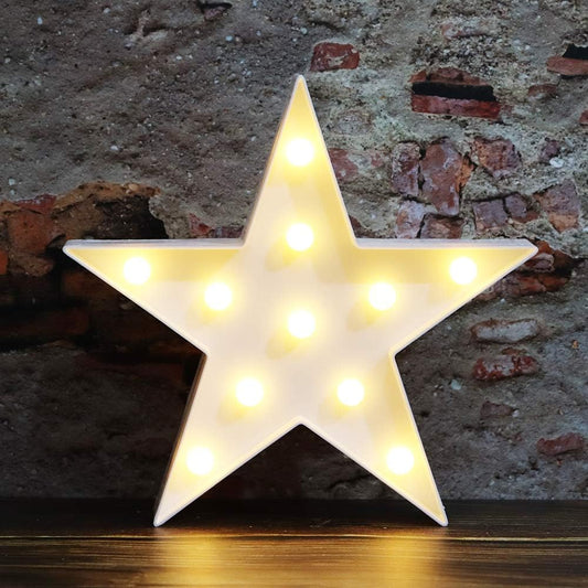 LED Marquee Star Sign Night Light, Battery Operated Star Shaped Desk Table Lamp for Kids, Baby, Child, Girl Gift, Nursery Room, Wall Decor (White)
