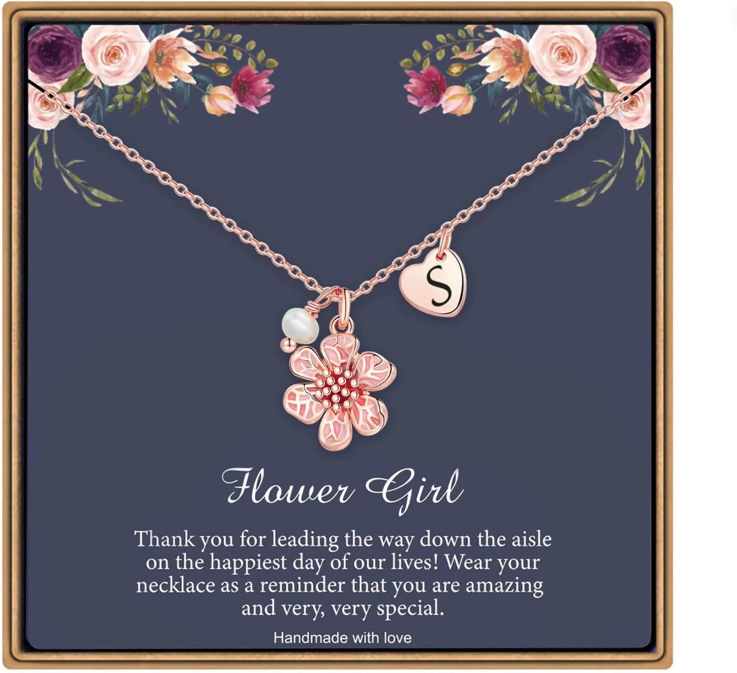 IEFLIFE Flower Girl Gifts - 14K-Gold-Plated Heart Initial Necklace Wedding Gift for Girls