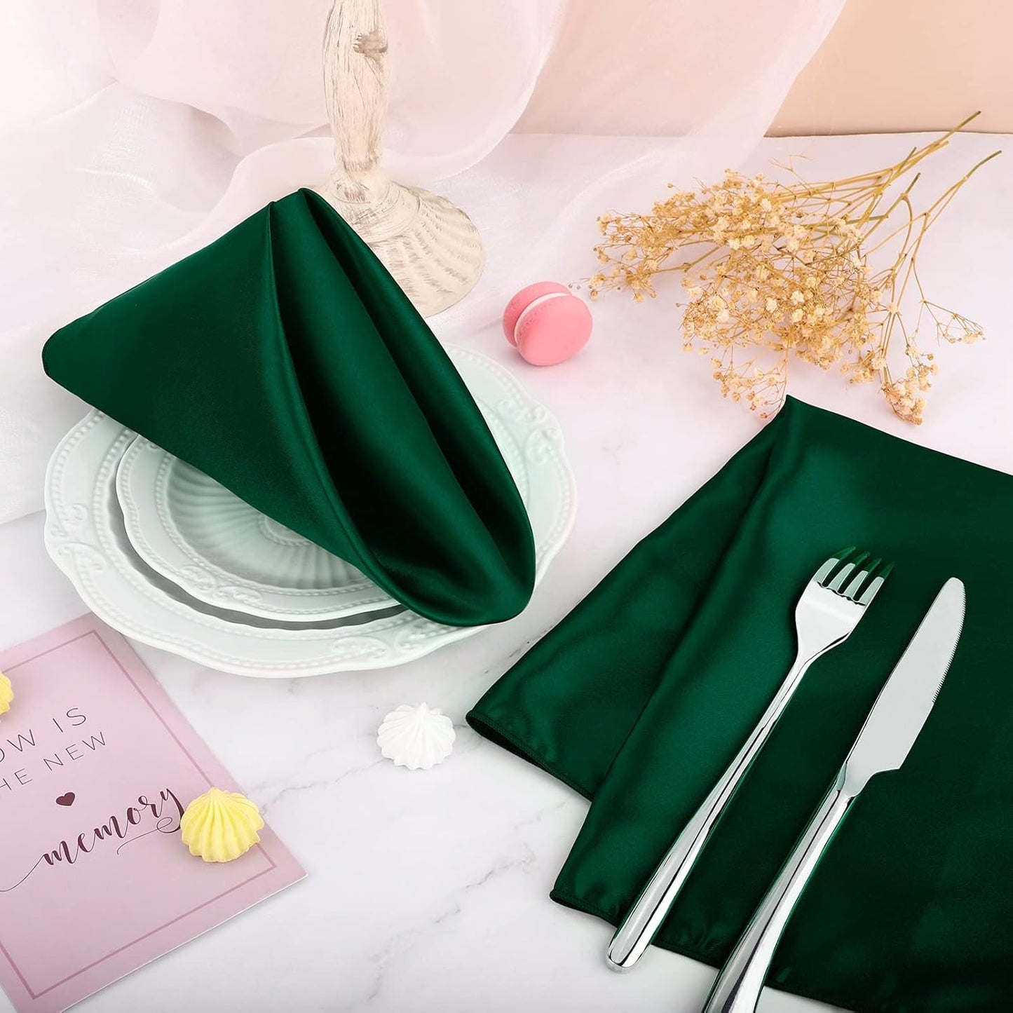 Aneco 16 Pack Square Satin Napkin Bright Silk Table Napkin Soft Smooth Fabric Table Napkin for Wedding Banquet Party Decoration, Forest Green, 17 x 17 Inch