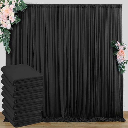40 ft x 10 ft Wrinkle Free Black Backdrop Curtain for Parties, 8 Panels 10ft Polyester Black Photo Backdrop Drapes for Graduation Birthday Wedding Party Stage Curtains, Thick Bulk Background Curtains