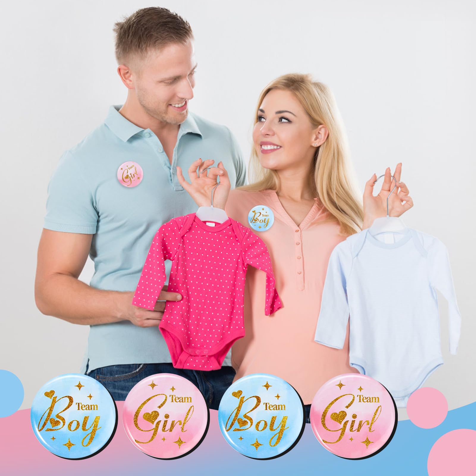 Gender Reveal Pins 60Pcs 4.4cm - Team Boy Team Girl Button Pins- 1.75 Inch