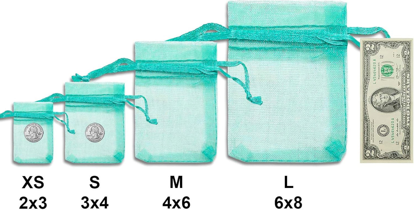 TheDisplayGuys 100-Pack 4x6 Teal Sheer Organza Gift Bags with Drawstring, Jewelry Candy Treat Wedding Party Favors Mesh Pouch