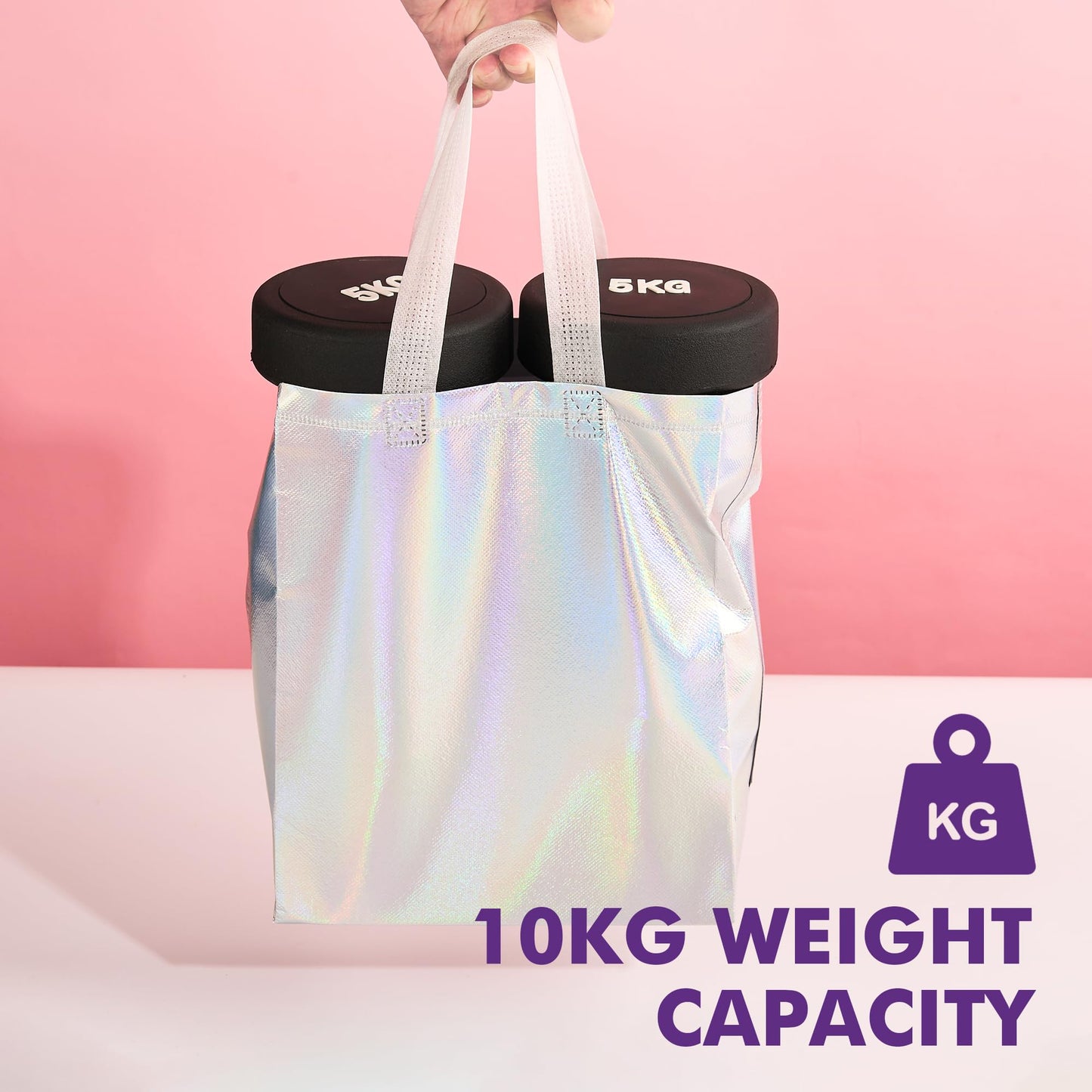 PACKINNO 15 Pcs Iridescent Gift Bags with Handles, 8x4x10 Inch Holographic Reusable Gift Bags