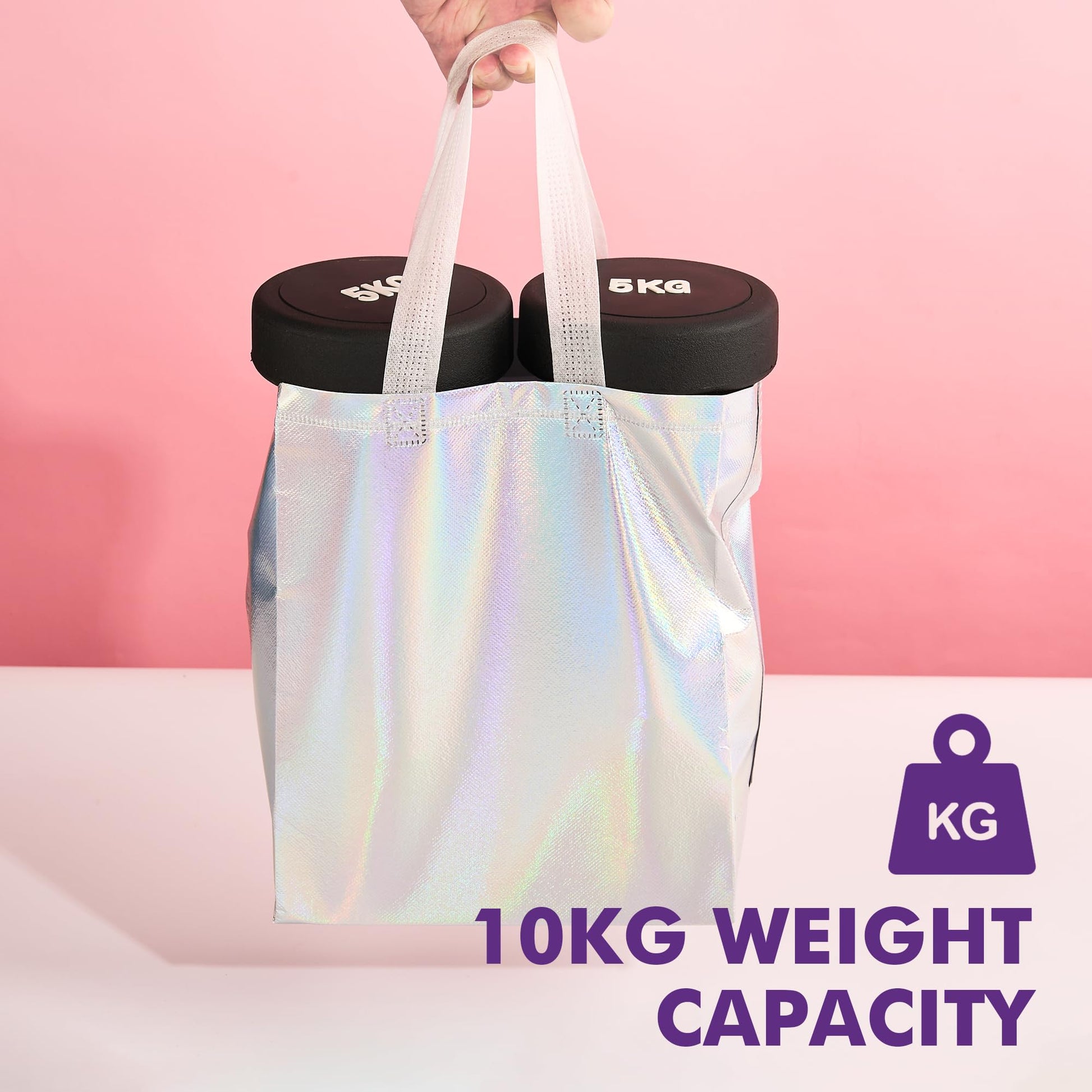 PACKINNO 15 Pcs Iridescent Gift Bags with Handles, 8x4x10 Inch Holographic Reusable Gift Bags