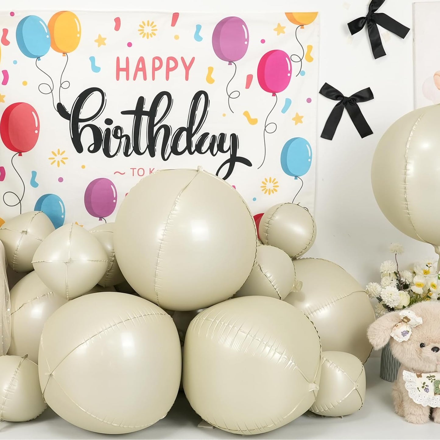 12Pcs Cream White Round Foil Balloons, 22" 10" 4D Helium 4D Mylar Ivory Balloon, Beige Big Foil Balloon Sand White for Birthday Boho Wedding Anniversary Bridal Shower Gender Reveal Party Decorations