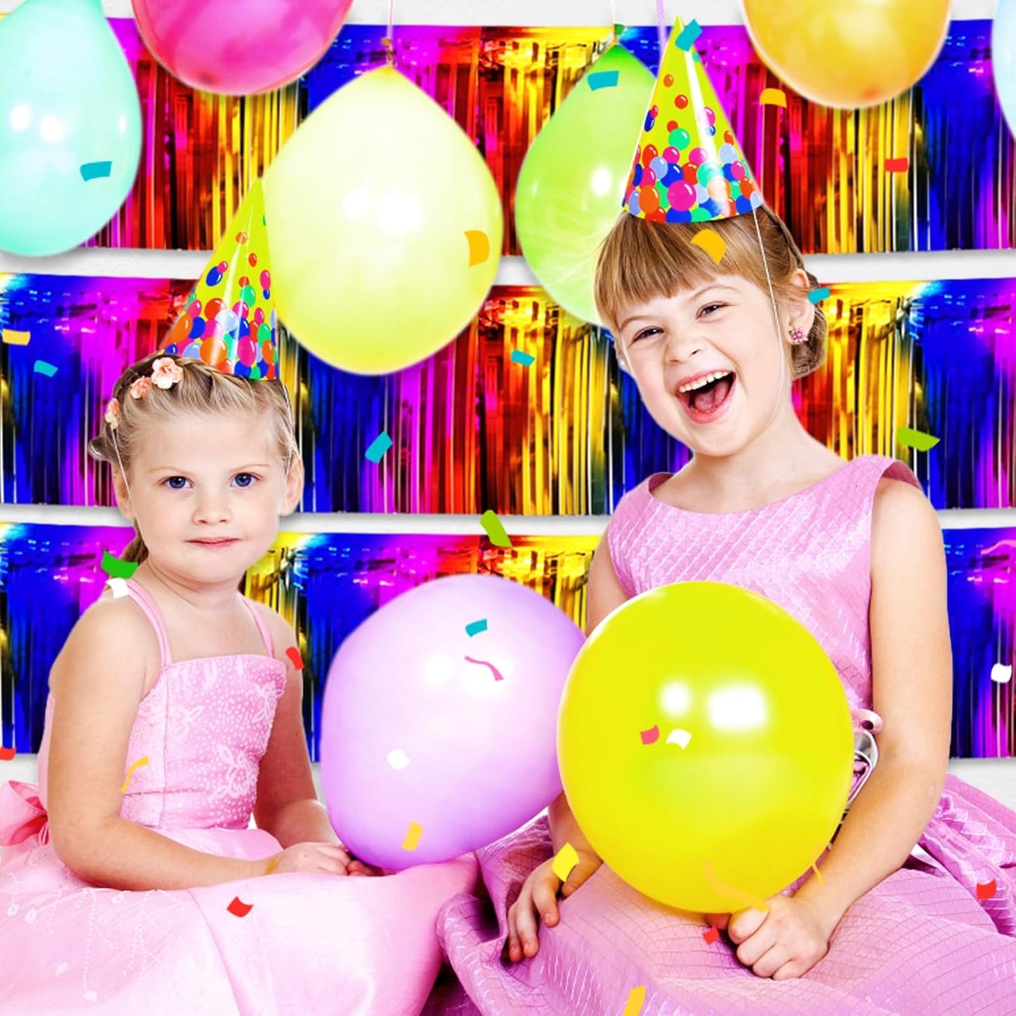 6 Pack 10 Feet Rainbow Foil Fringe Garland Metallic Tinsel Streamers Banner Wall Hanging Curtain Backdrop for Parade Floats, Birthday, Graduate, Mother's Day, Wedding Party Decoration