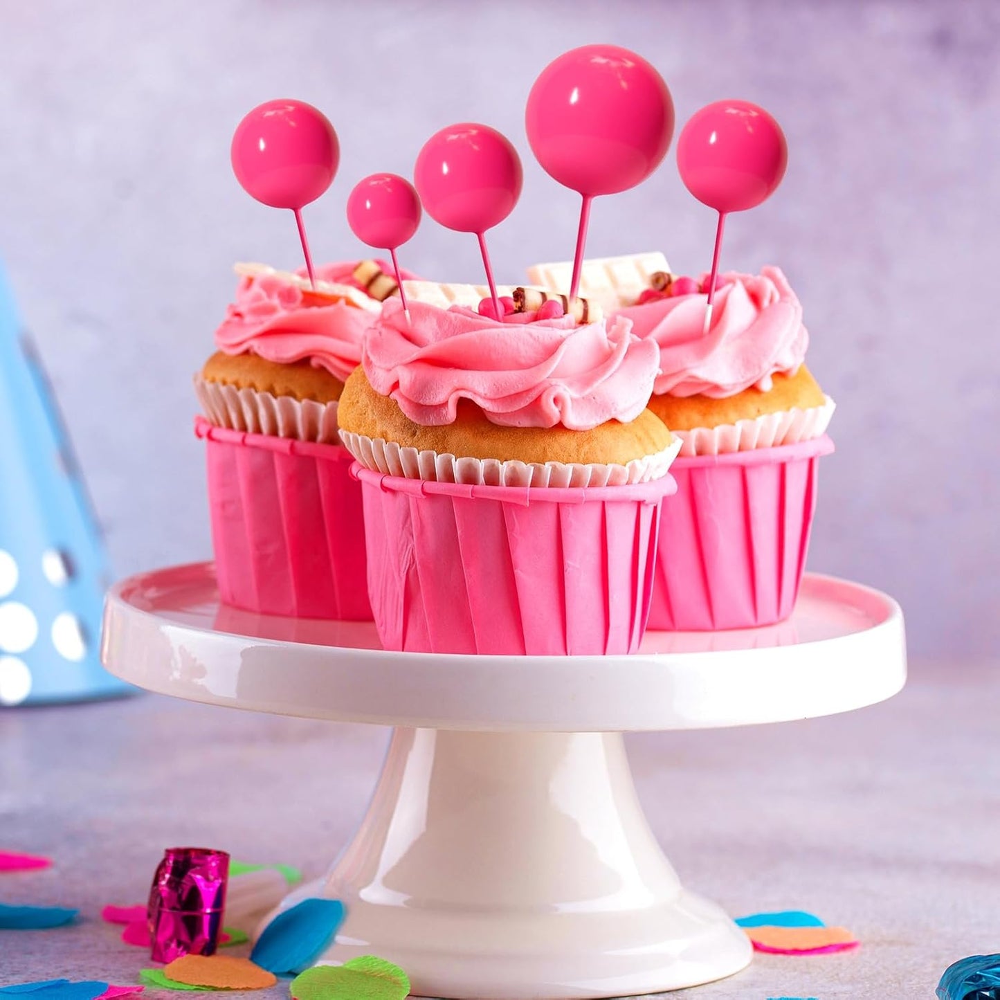 ASTARON 20 Pcs Ball Cake Topper Decorations Mini Balloons Cake Topper Sticks Hot Pink Balls Cake Picks Cake Topper Balls Cake Decorations for Wedding Birthday Cake Decorations