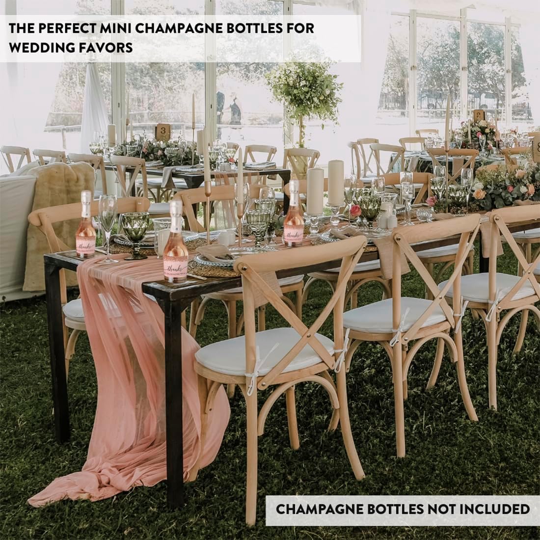 Andaz Press 20-Pack Mini Wine Labels for Bottles, Blush Pink Faux Rose Gold Glitter, Thanks for Celebrating with Us, 3x2 Inch, Glossy, 20 Count