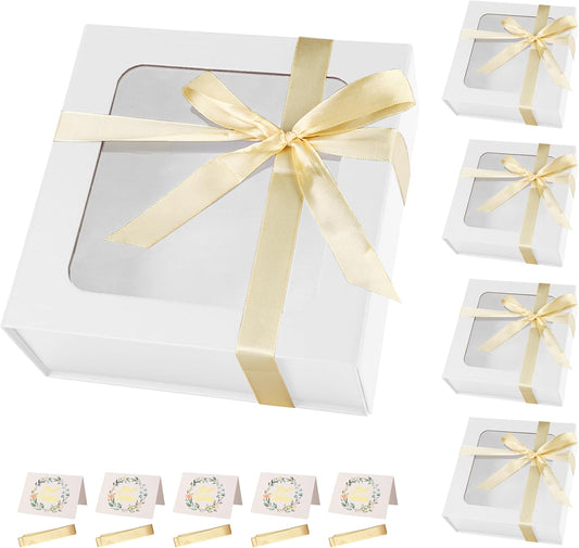White Gift Boxes with Window,7.5"x7.5"x3.1" Bridesmaid Boxe for Gift Giving,Birthday Gift Box with Magnetic,Closure Lid Gift Boxes for Presents,Cute Boxe,Luxury for Gift Packaging,Gift Box for Wrapping Gifts