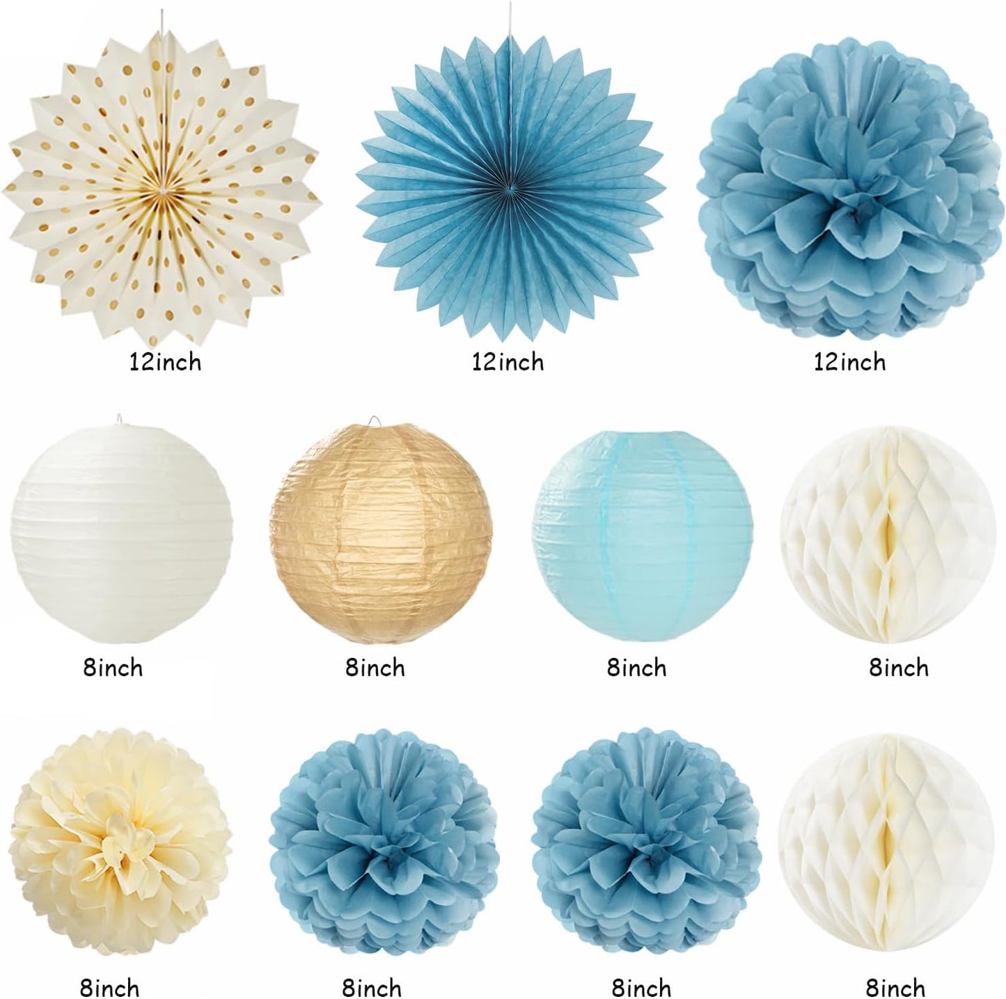 Beige-Champagne-Blue Boho Bachelorette Party-Decorations - 21pcs Women Bridal Shower Banner Garland,Bride To Be Paper Streamers Lanterns,Flower Tissue Pom Poms Fan Favors Wedding Decor Huglony