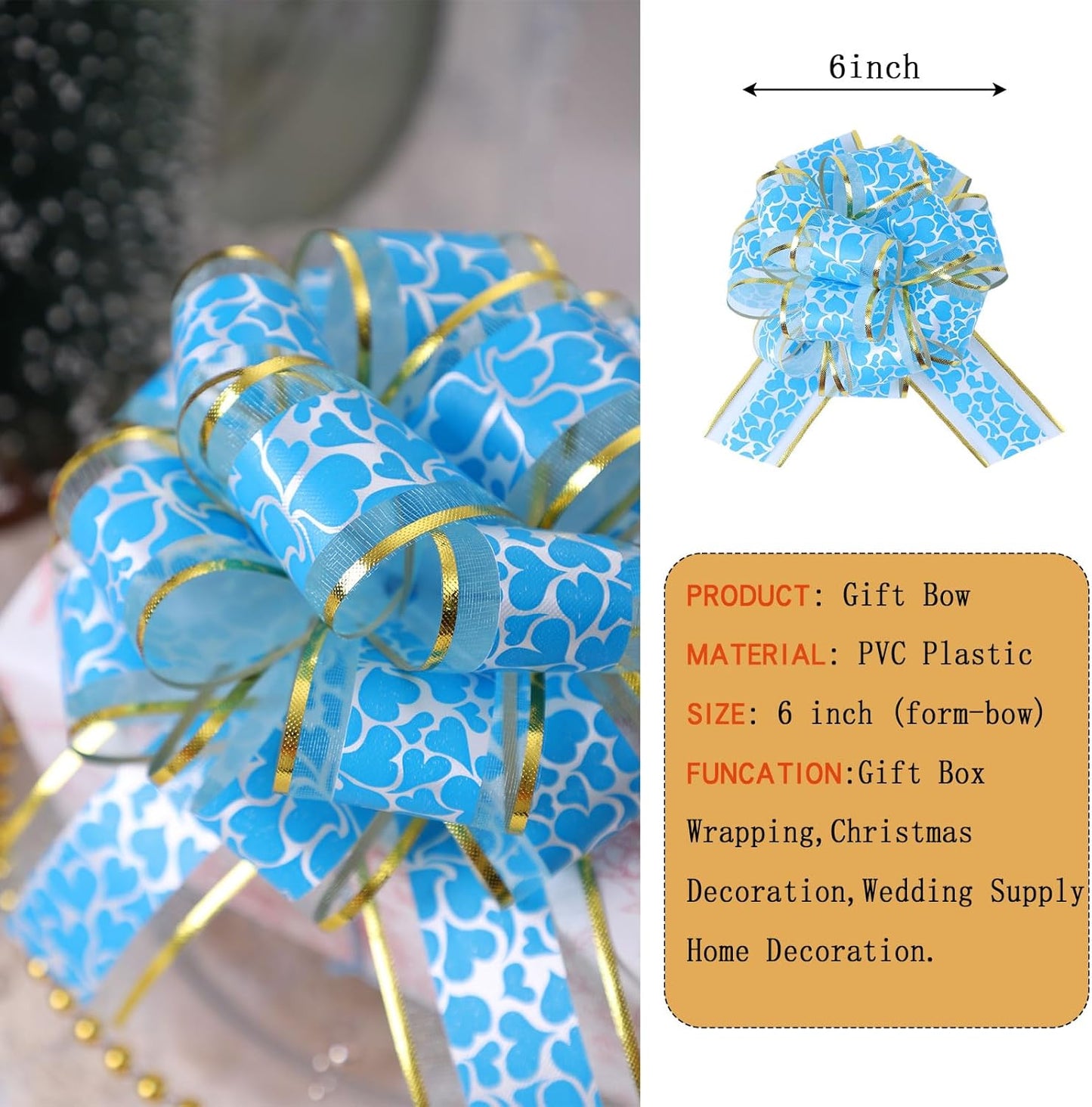 12Pcs Heart Gift Wrap Pull Bows, Large 6 Inch Assorted Gift Pull Bows, for Presents,Christmas Party Birthday Gift for Wrapping Boxes,Valentine's Day Gift Decorations