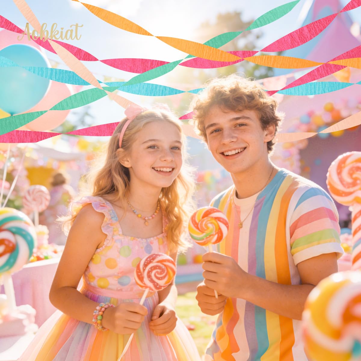 AOBKIAT 5 Rolls Rainbow Streamers Crepe Paper,Candyland Party Decorations