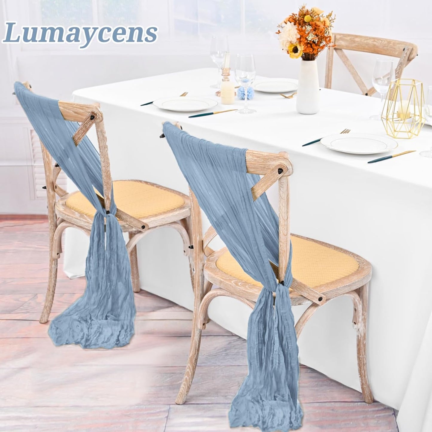 50 PCS Cheesecloth Chair Sashes Bows Wedding Aisle Decorations Chair Ribbon Ties Back Sash for Wedding Party Events Banquet Chair Cover Decoration (Dusty Blue)