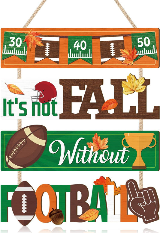 CHDITB It's Not Fall without Football Front Door Sign(15"x12"), Wooden Fall Football Season Decoration Wall Hanging, Vintage Hello Welcome Fall Autumn Home Decor Hanger for Porch Indoor