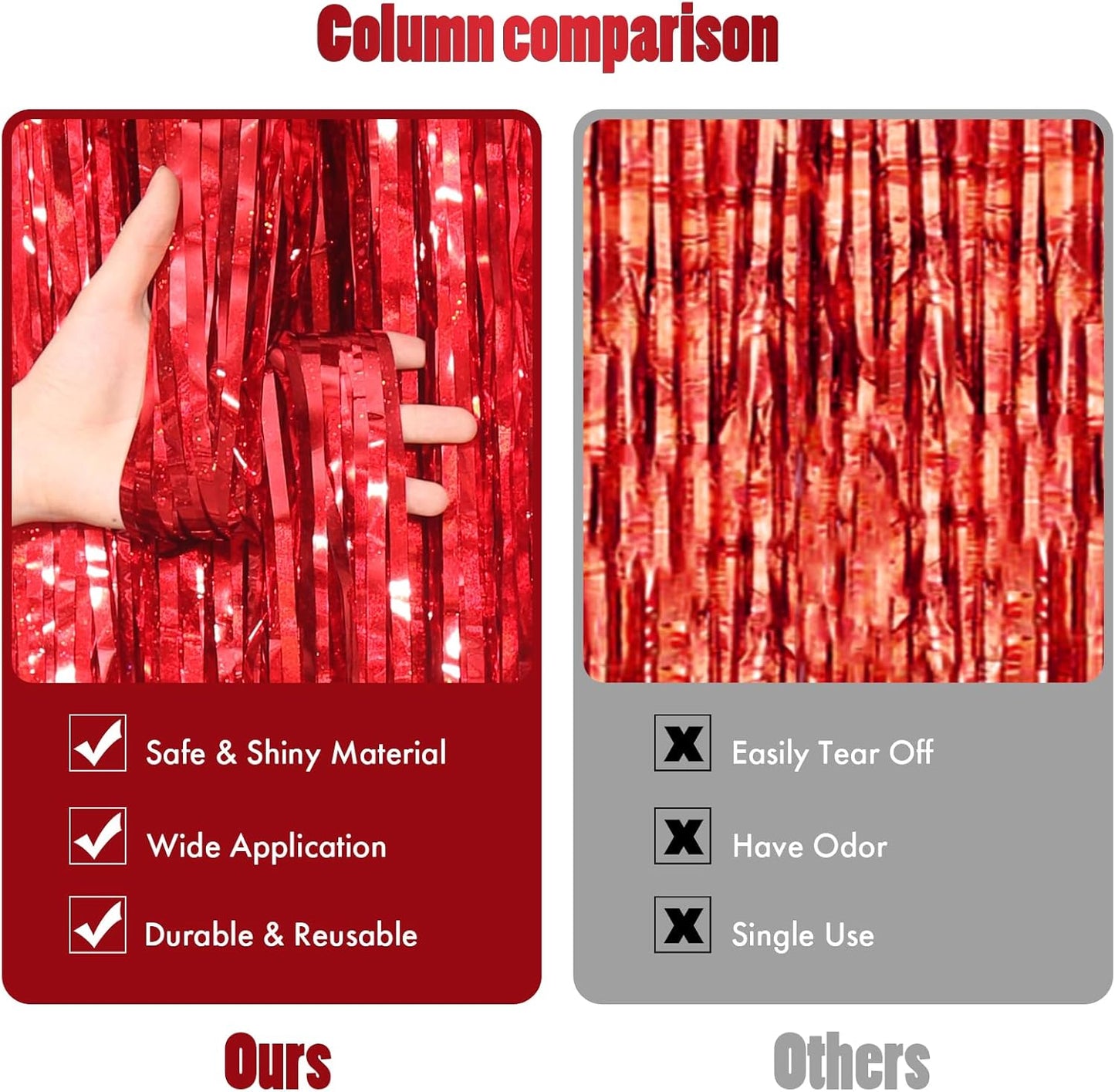 CANREVEL 2 Pack 3.3x8.2 Feet Red Foil Fringe Backdrop Curtains, Tinsel Streamers Birthday Party Decorations, Fringe Backdrop for Stranger Theme Birthday Party Christmas Valentines Day Party