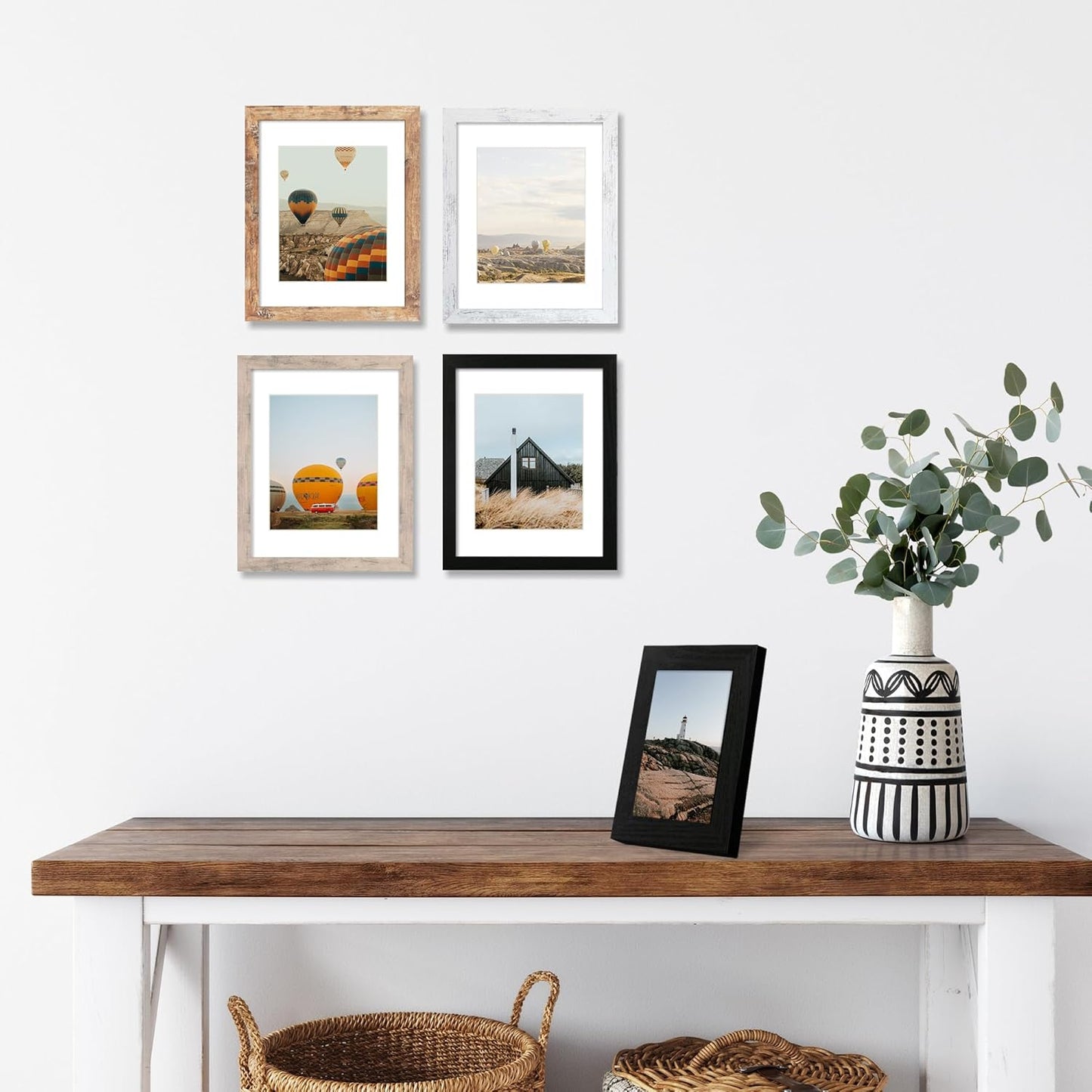 5x7 Picture Frame Set of 4 with High Definition Real Glass, Mixed Color Wood Photo Frames for Desktop Display and Wall Mounting