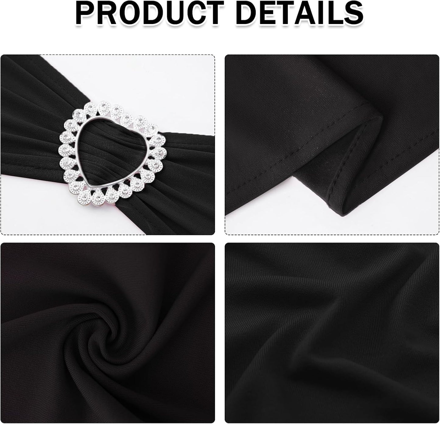 Howhic Pack of 30 Spandex Chair Sashes Bows Stretch Chair Cover Band with Buckle Slider Universal Elastic Chair Ties for Wedding Banquet Party Event Decoration (Black)