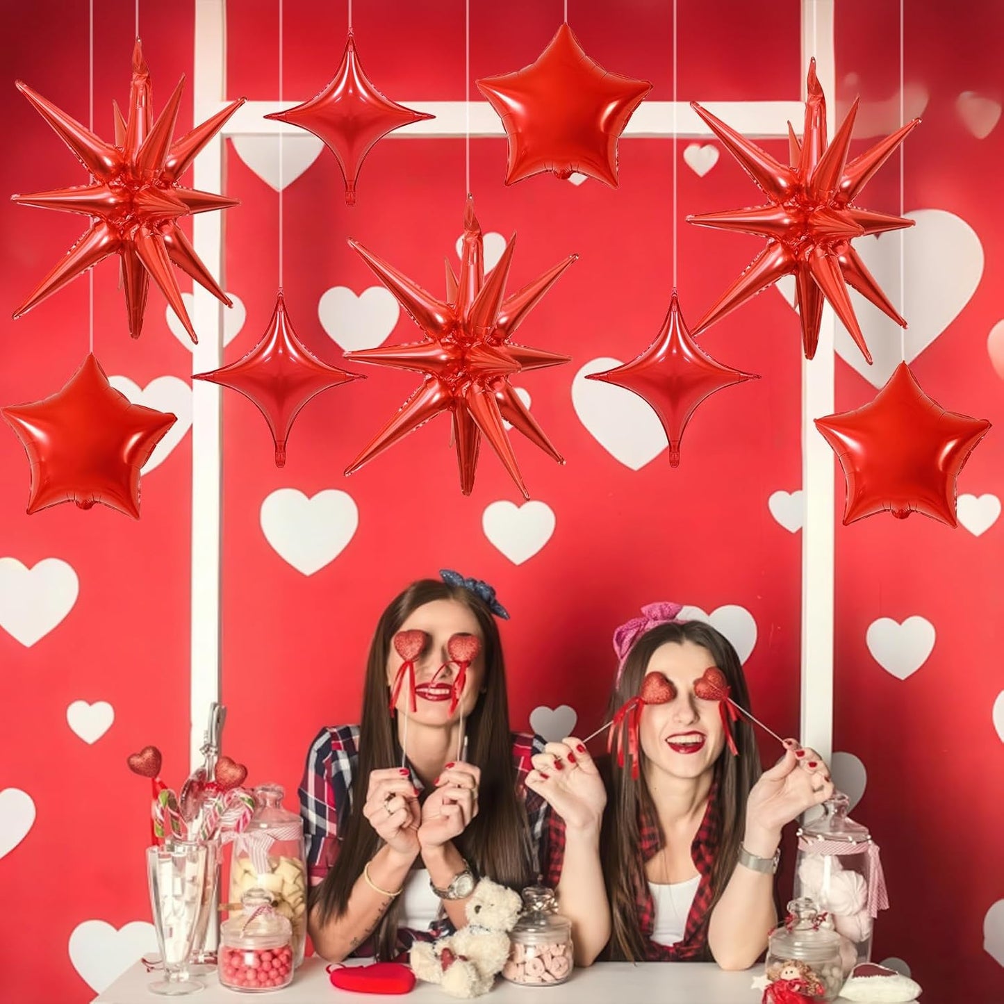 Red Star Balloons, 22in Large Star Balloons Foil 10in 4-Pointed & Red Pentagram Balloon for Valentine's Day Anniversary Wedding Bridal Shower Graduation Birthday Party Decorations