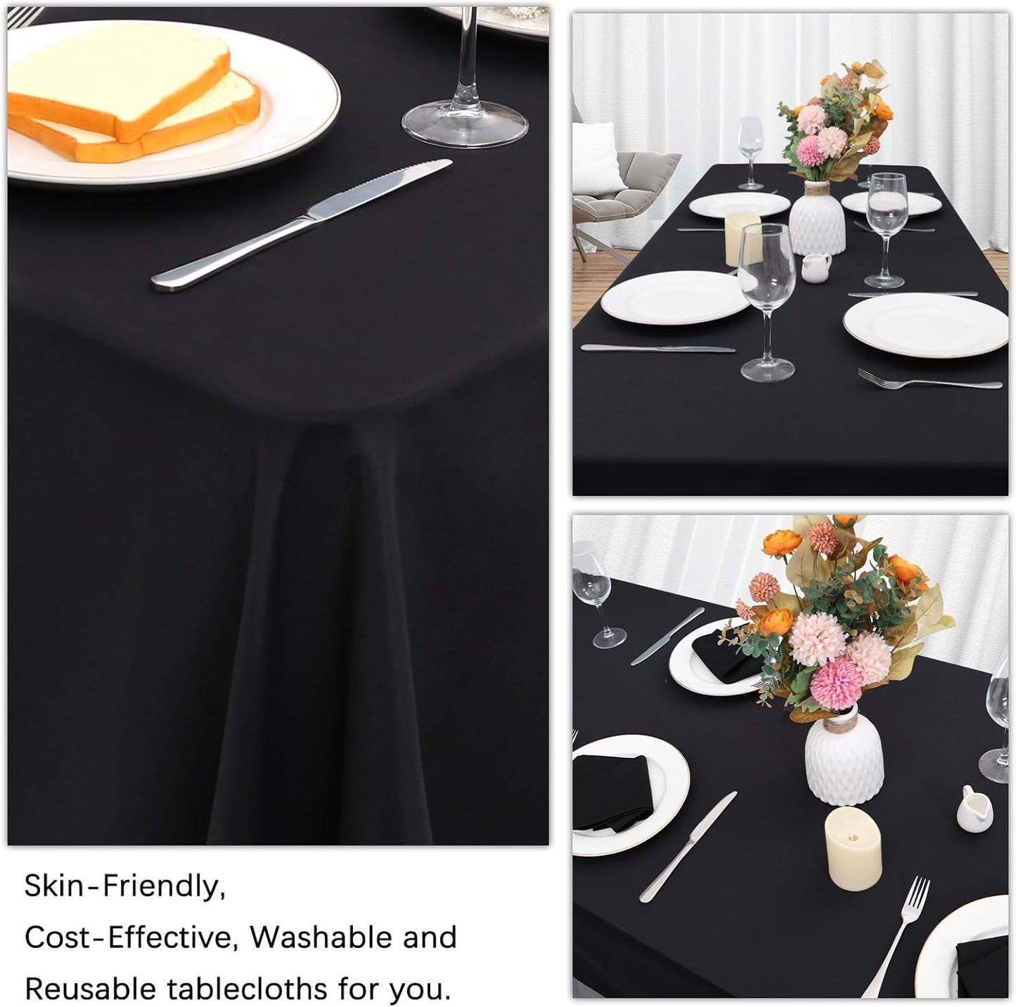 8 Pack Black Tablecloths 60 x 102 Inch Rectangular Table Cloths for Rectangle Tables 6ft, Wrinkle Resistant Black Table Cloth Washable Polyester Fabric for Buffet Wedding Party Banquet