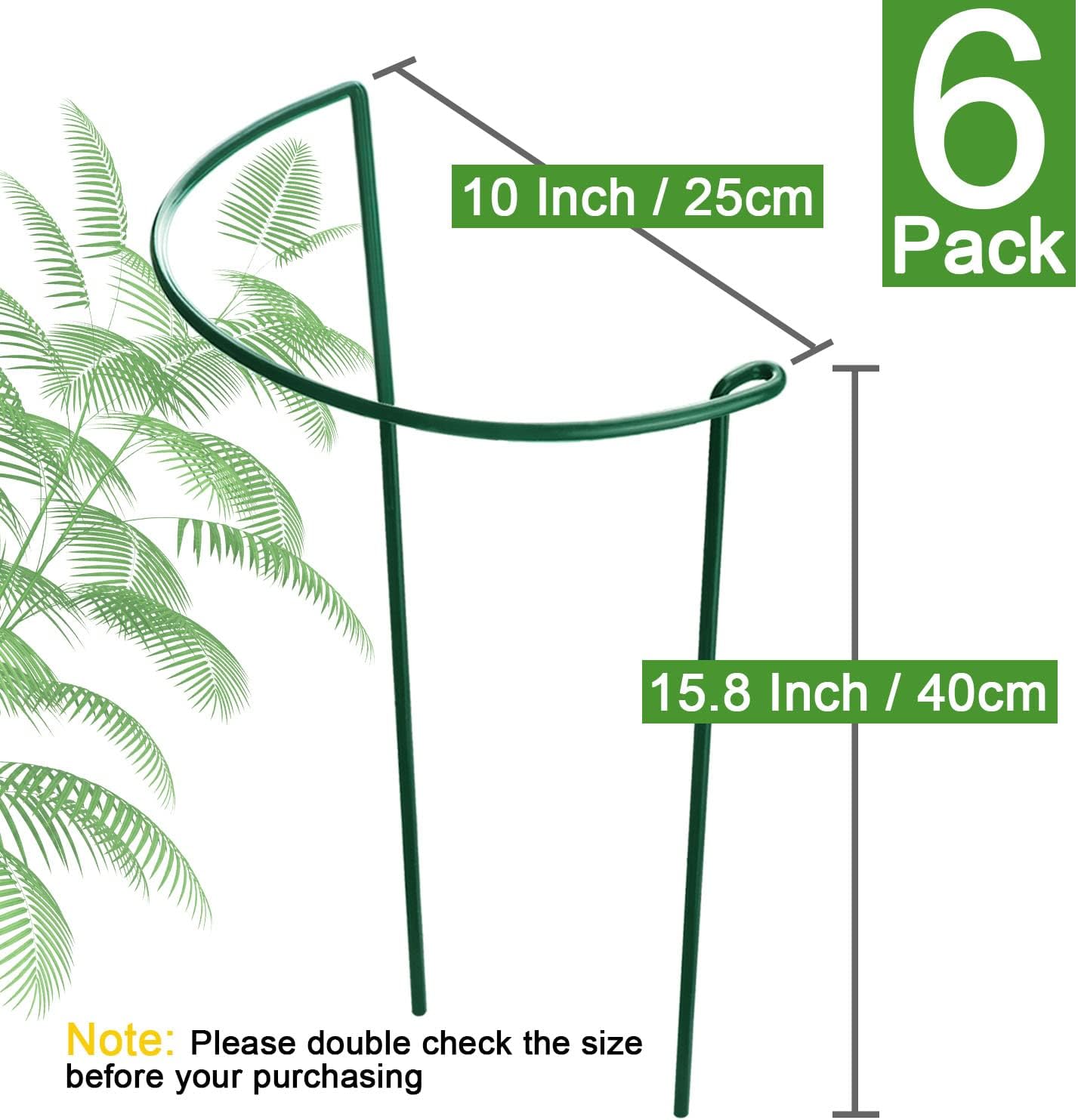HiGift Plant Support Stakes, 6 Pack Metal Peony Cages and Supports, Garden Stakes Plant Support Cage, Large Plant Support Ring for Outdoor Indoor Snake Plant Peony Rose Flowers Vine (10" W x 15.8" H)