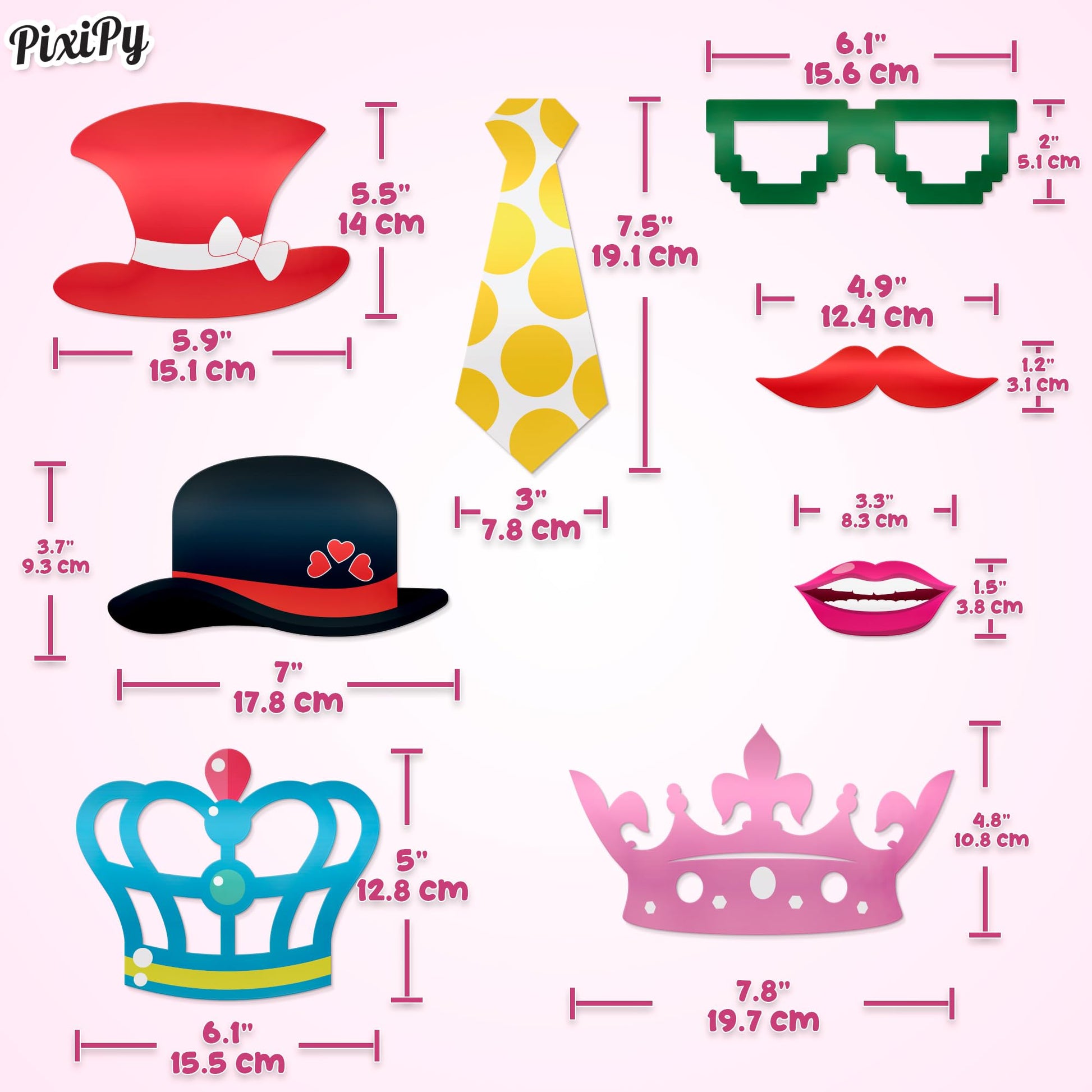 Photo Booth Props - 66 Piece Multicolor Kit - Fun Selfie Party Accessories - Mustaches, Hats, Lips