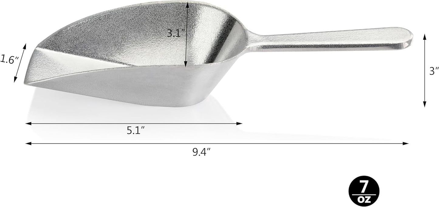 New Star Foodservice 34684 One-Piece Cast Aluminum Flat Bottom Bar Ice Flour Utility Scoop, 7-Ounce, Silver