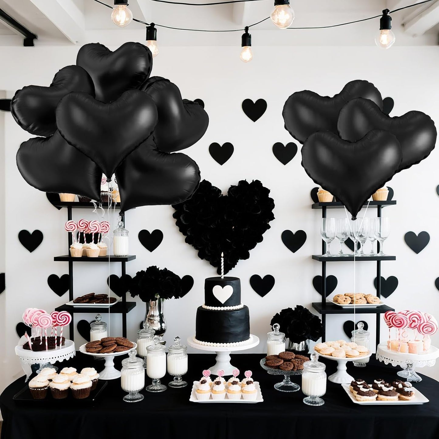 Black Heart Balloons,24Inch Large Black Heart Foil Balloons for Valentine's Day Birthday Wedding Baby Shower Anniversary Party Decorations